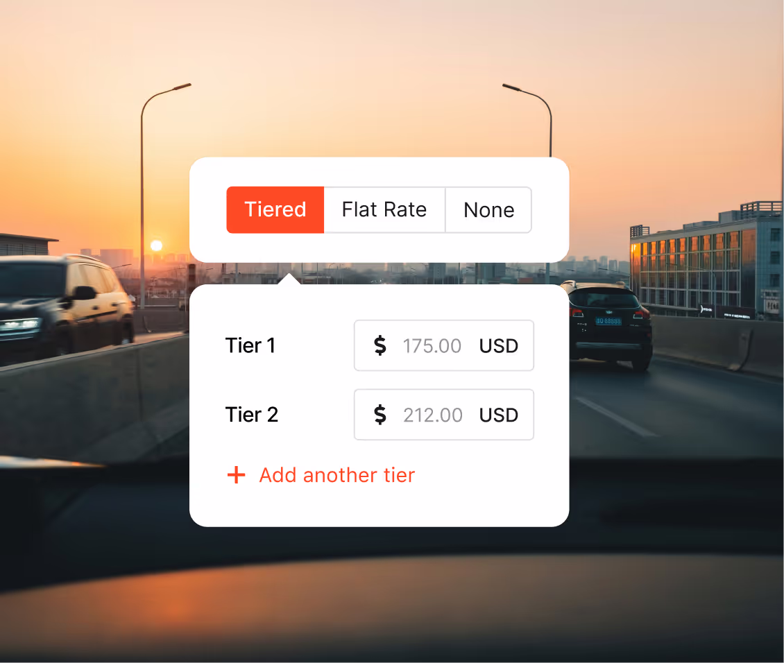 Setting travel policies - Engine app components layered on top of an image of a road