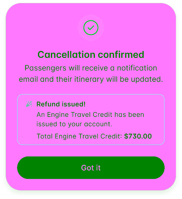 Flight cancellation confired