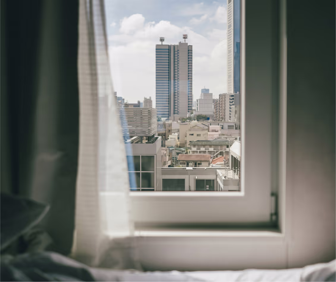 A view out of a hotel room window